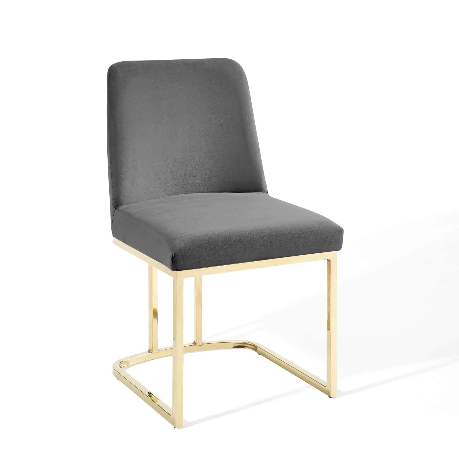 Modway Amplify Sled Base Performance Velvet Dining Side Chair - Set of 2 in Gold Gray